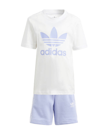 Set Adidas Trefoil Con Pantaloncini E T-Shirt Bianco Viola Bambina