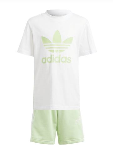 Set Adidas Trefoil Con Pantaloncini e T-Shirt Bianco Verde Bambini