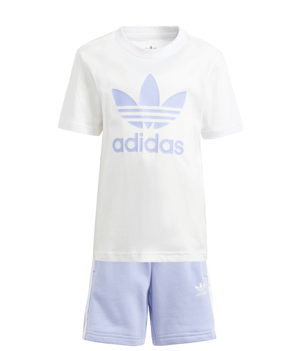 Set Adidas Trefoil Con Pantaloncini E T-Shirt Bianco Viola Bambina